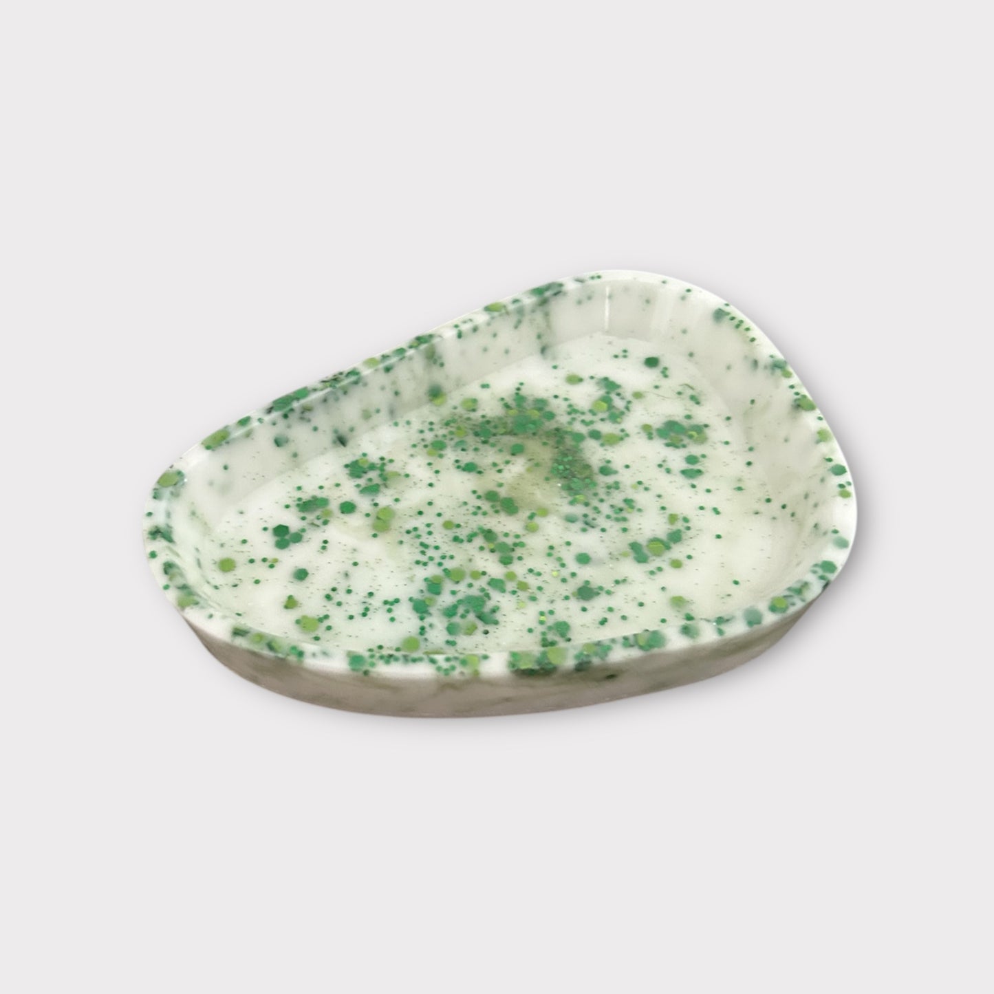 Small Trinket Tray | White & Green | Irregular | 100% Resin