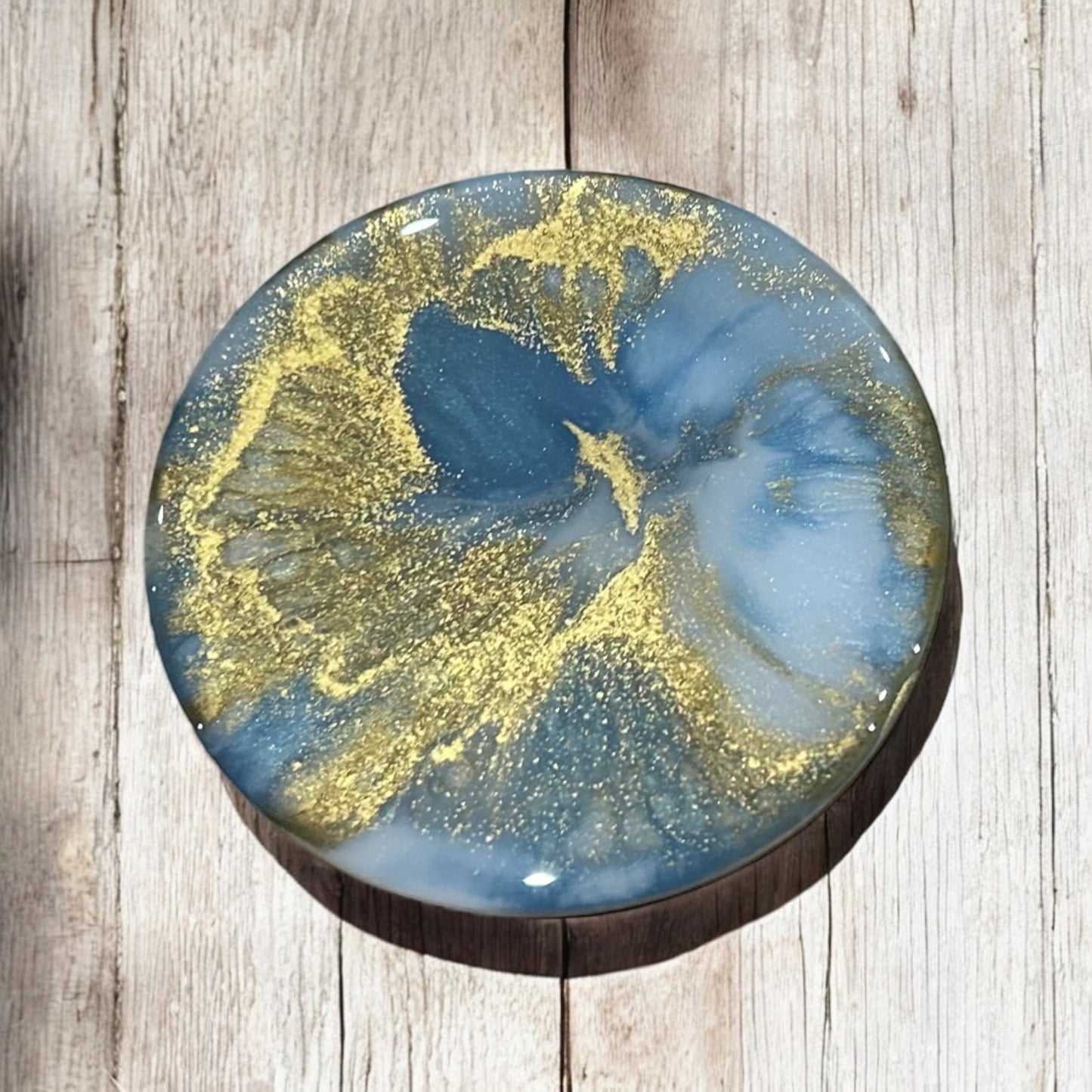 Blue & Gold Blast | Round Coaster | 100% Resin