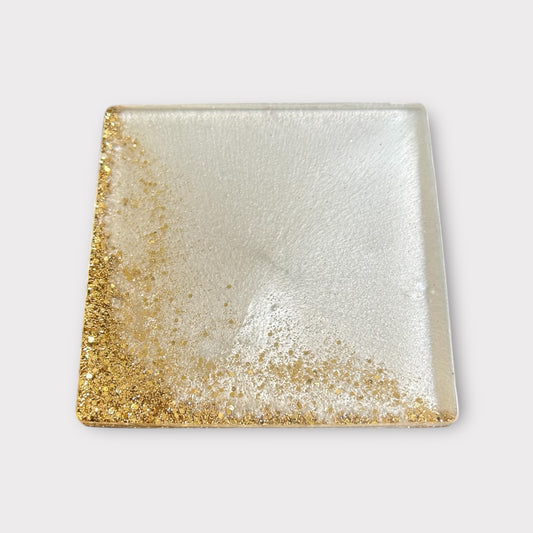 Gold Glitter Corner | Square Coaster | 100% Resin